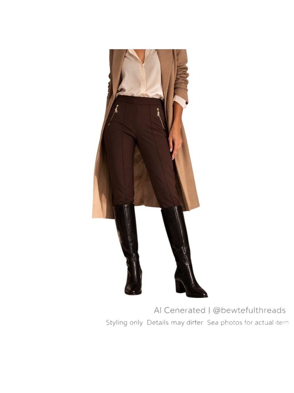 Chocolate Brown Equestrian Stirrup Pants Parisian Minimalist Slim Leg Trousers